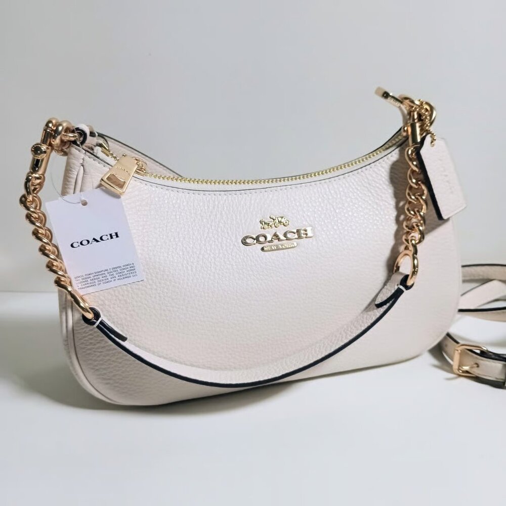 Coach Teri Shoulder Bag Pebble Leather Chalk CV934 - Picture 5 of 9